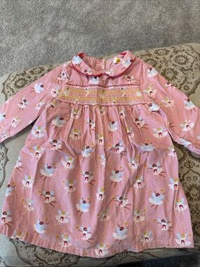 Baby Boden Pink Dress with Yellow Logo Detail